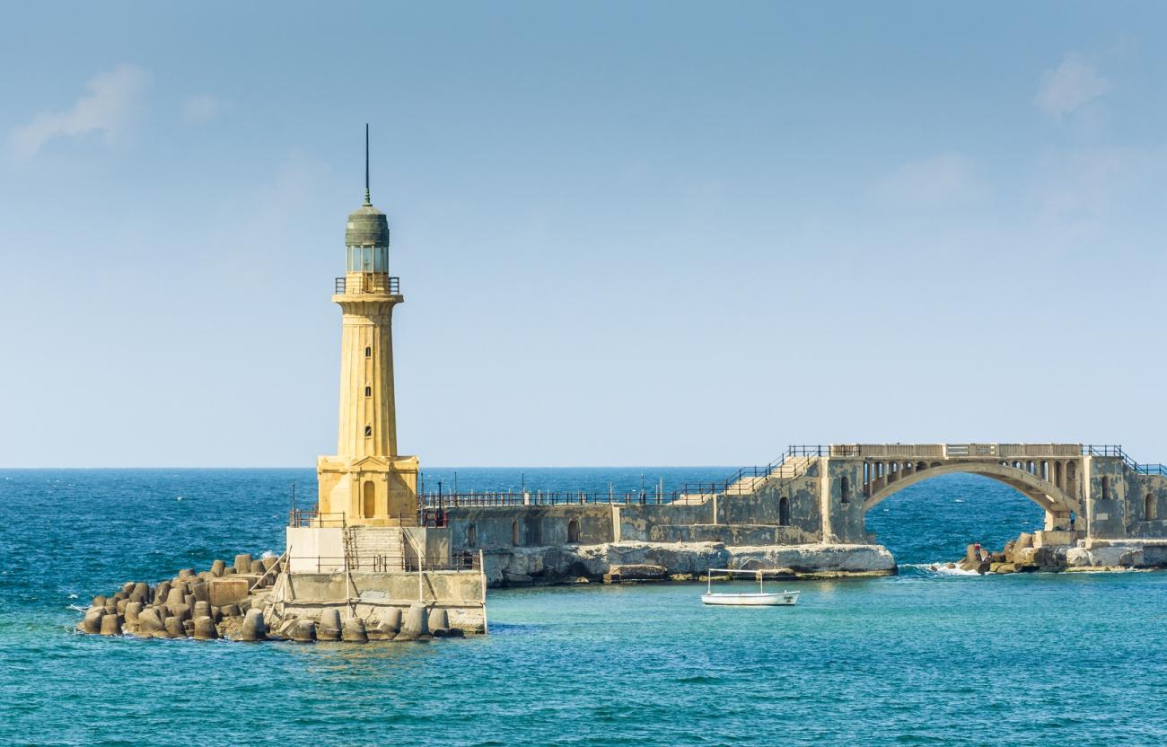 Alexandra lighthouse on the coast of Egypt